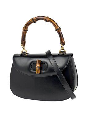 Gucci Bamboo Handbag 2-Way Vintage Leather Black